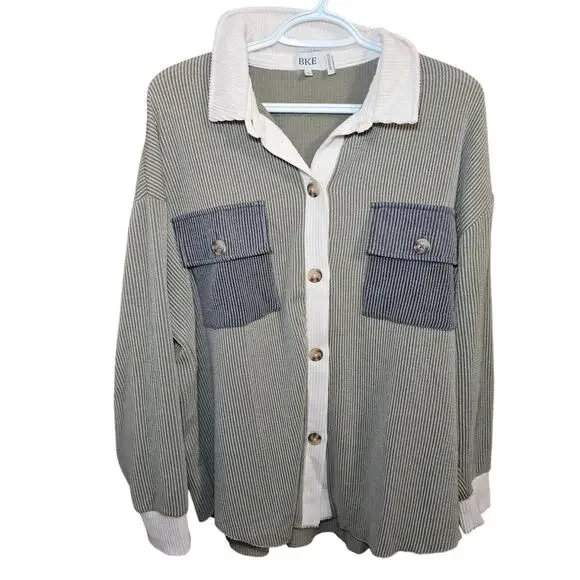 BKE Oversized Colorblock Zip Up Shacket Size Small - Picture 1 of 6